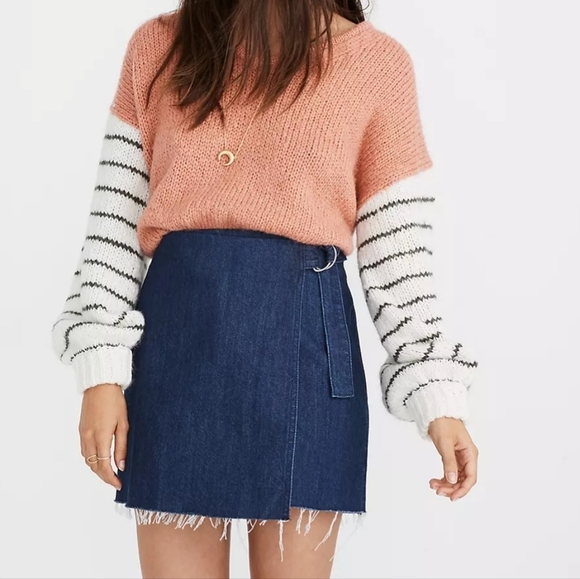 NWT Madewell Denim Raw-Hem Mini Wrap Jean Skirt Size 8 - Picture 2 of 16
